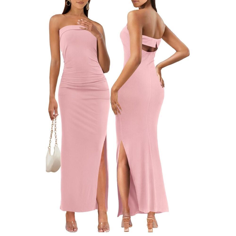 NEW Strapless Sleeveless Bodycon Backless Ribbed Knit Dress S